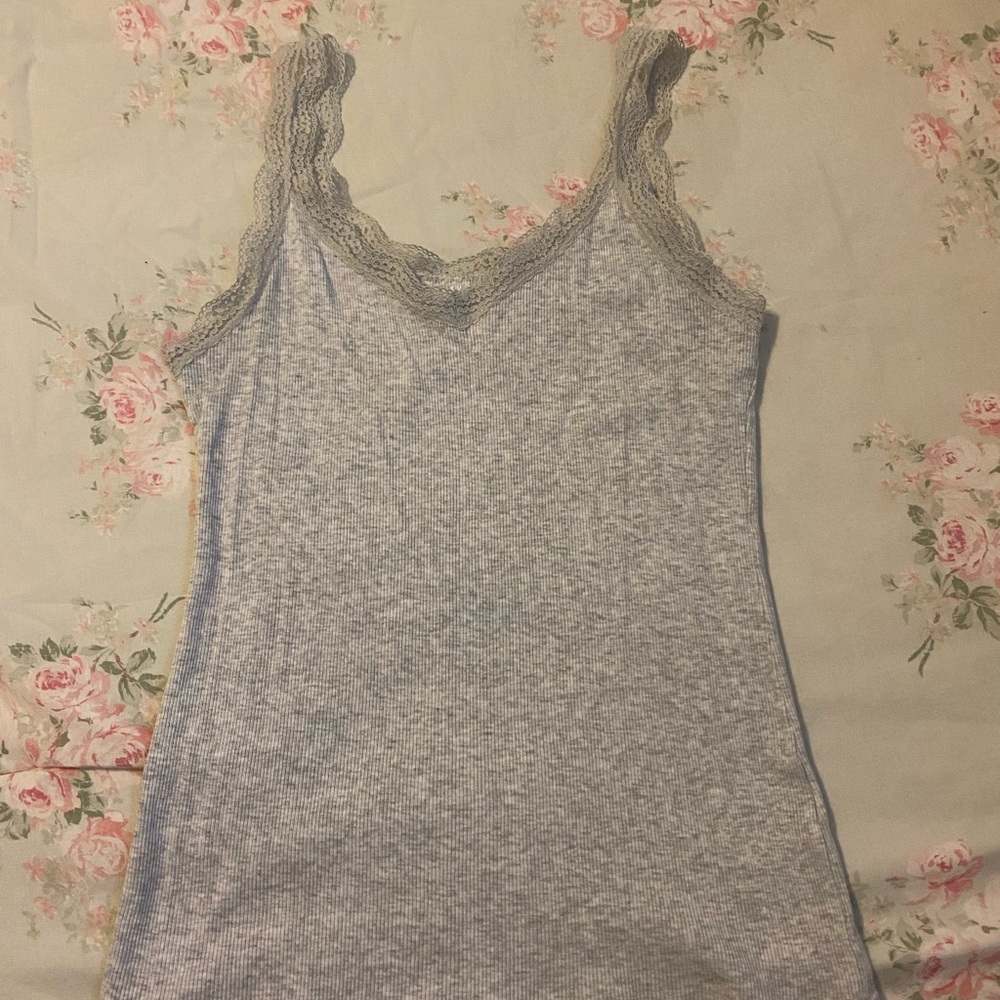 Gray Lace Trim Tank Top